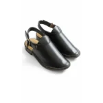 Handcrafted Leather Closed-Toe Slingbacks in polished black leather on a white background.