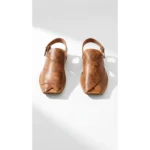 Vintage Tan Handcrafted Leather Chappals with a distressed finish and square toe on a white background.