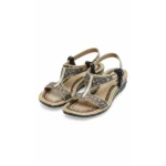 Heritage Bloom Embroidered Leather Sandals with floral stitching and a colorful layered sole on a white background.