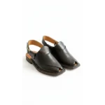 Handcrafted Leather Heritage Chappals in polished black with a thick double-layered sole on a white background.