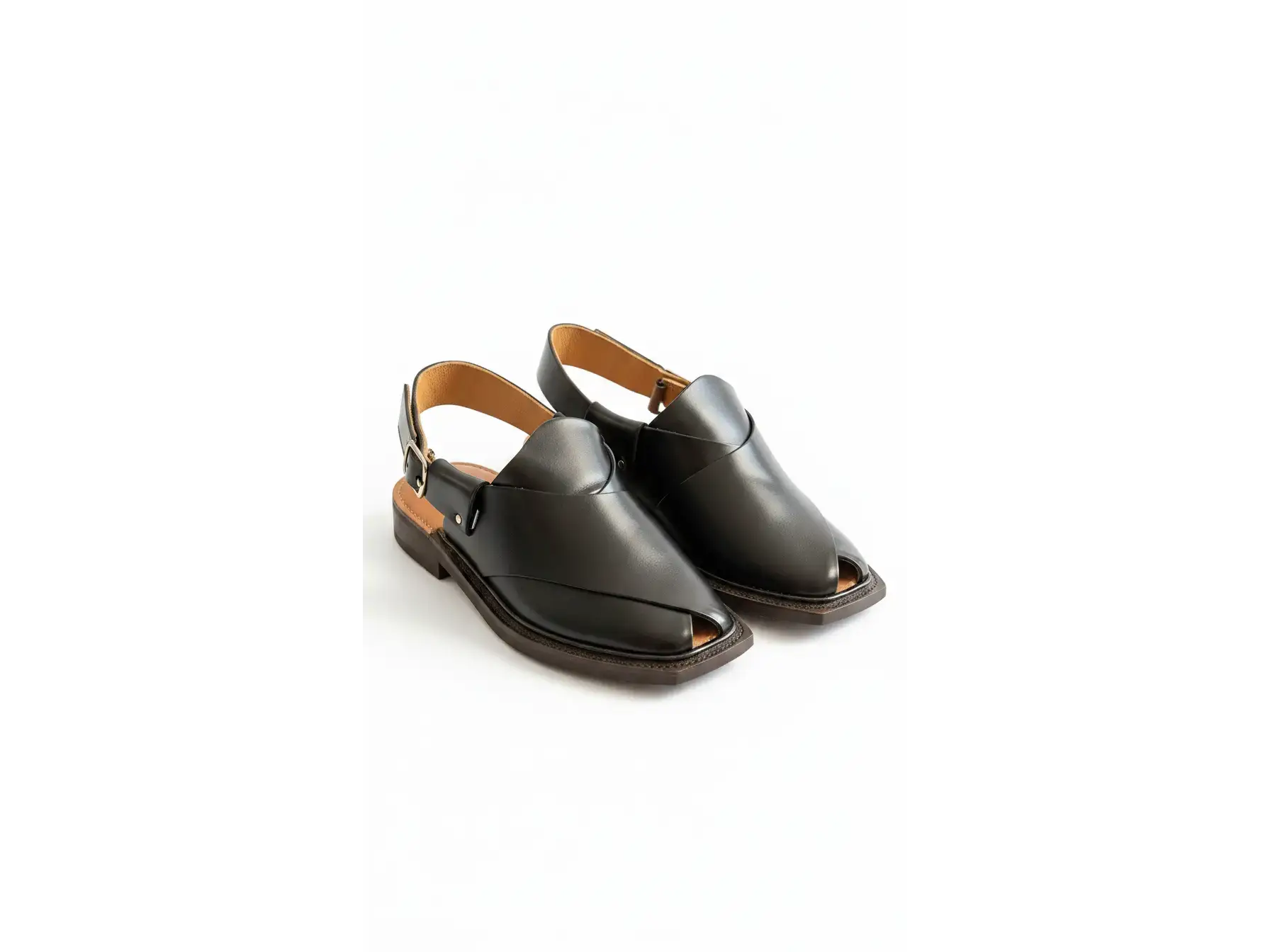Handcrafted Leather Heritage Chappals in polished black with a thick double-layered sole on a white background.